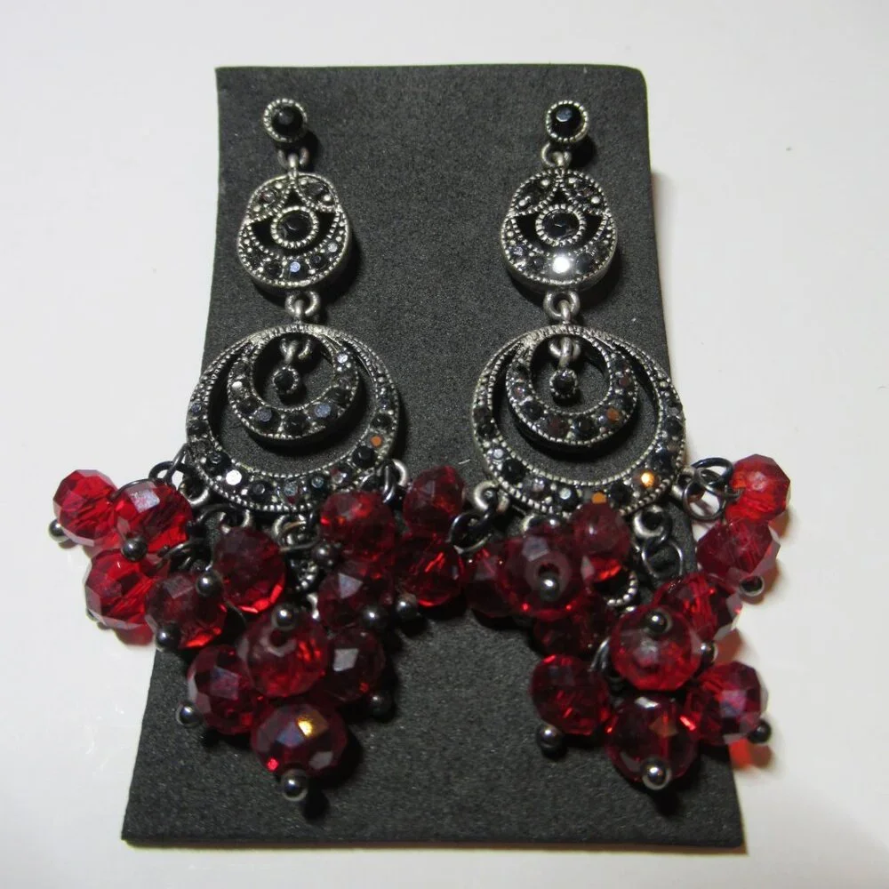 Chainmail Necklace & Earrings Set Silver with Red Beads Choker Collar Dangle - Picture 5 of 16